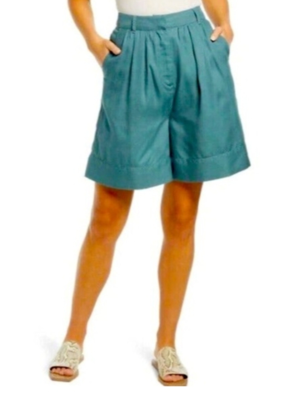 Nordstrom | Teal Blue Elastic Waist Pleated Shorts Size Large NWT